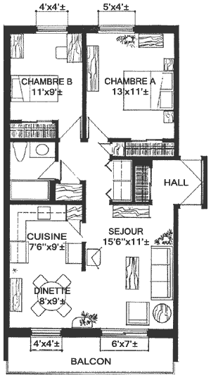 Plan appartement 4 1/2 830 pieds carrés Plan appartement 4 1/2 830 pieds carrés