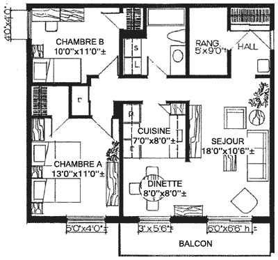Plan appartement 4 1/2 990 pieds carrés (4825) Plan appartement 4 1/2 990 pieds carrés (4825)