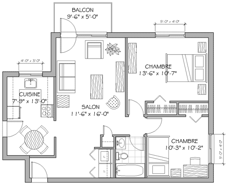 Plan appartement 4½ 720 pieds carrés type b Plan appartement 4½ 720 pieds carrés type b