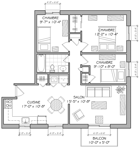 Plan appartement 5½ 840 pieds carrés type c' Plan appartement 5½ 840 pieds carrés type c'