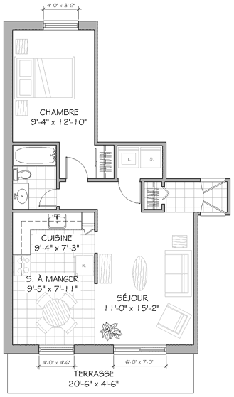 Plan appartement 3½ 630 pieds carrés type k Plan appartement 3½ 630 pieds carrés type k