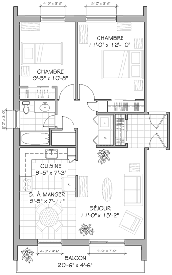 Plan appartement 4½ 830 pieds carrés type k Plan appartement 4½ 830 pieds carrés type k