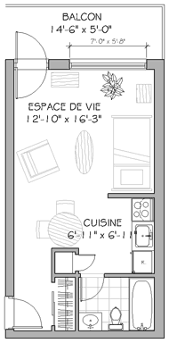 Plan appartement studio 307 pieds carrés type b Plan appartement studio 307 pieds carrés type b