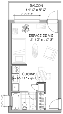Plan appartement studio 307 pieds carrés type b' Plan appartement studio 307 pieds carrés type b'