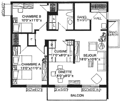 Plan appartement 4 1/2 1040 pieds carrés Plan appartement 4 1/2 1040 pieds carrés