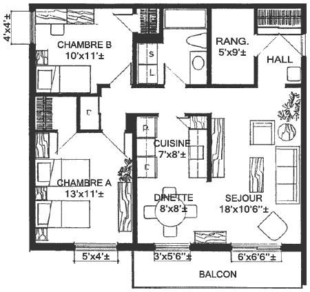Plan appartement 4 1/2 915 pieds carrés Plan appartement 4 1/2 915 pieds carrés