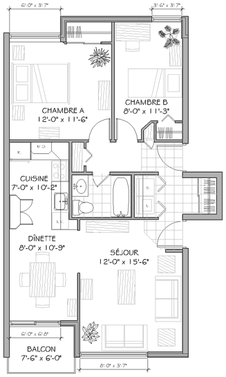 Plan appartement 4½ 850 pieds carrés type a