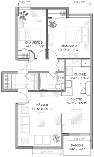 Plan appartement 4½ 850 pieds carrés type a' Plan appartement 4½ 850 pieds carrés type a'
