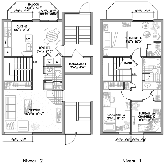 Plan appartement 5½ 1150 pieds carrés type c'